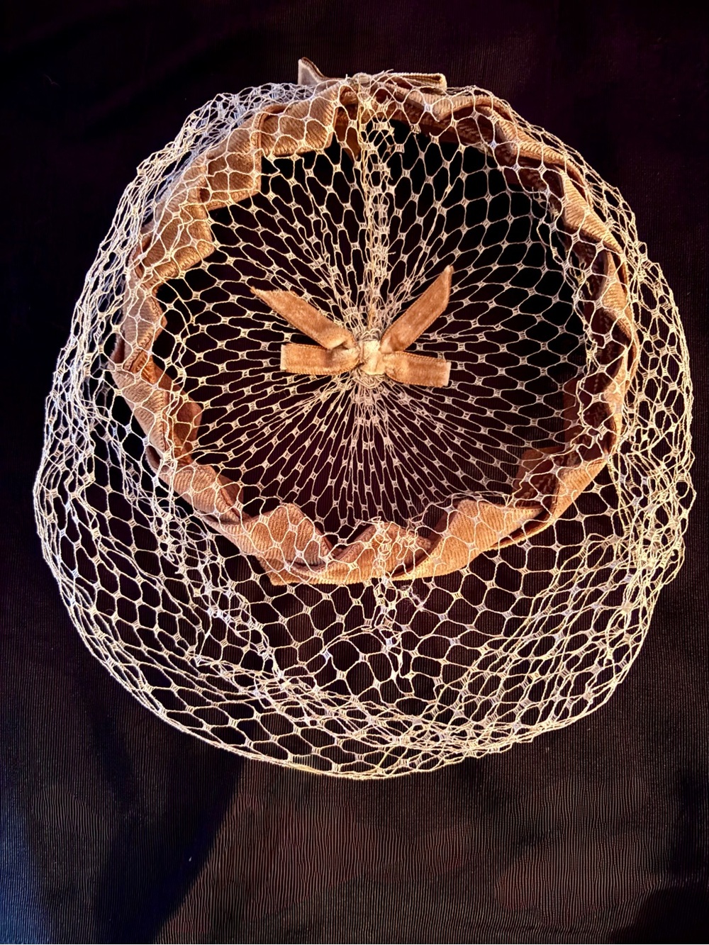 Vintage Netting Veil Around Velvet Crown and Bows-Amazing
